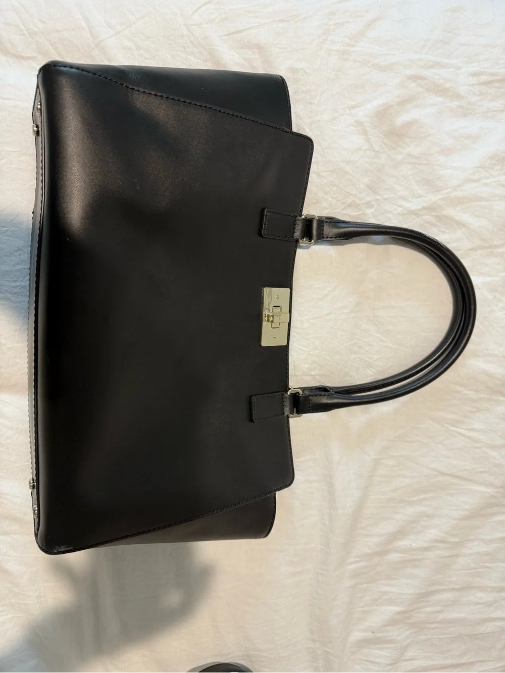 Kate Spade New York Black Leather Structured Satchel with Turnlock